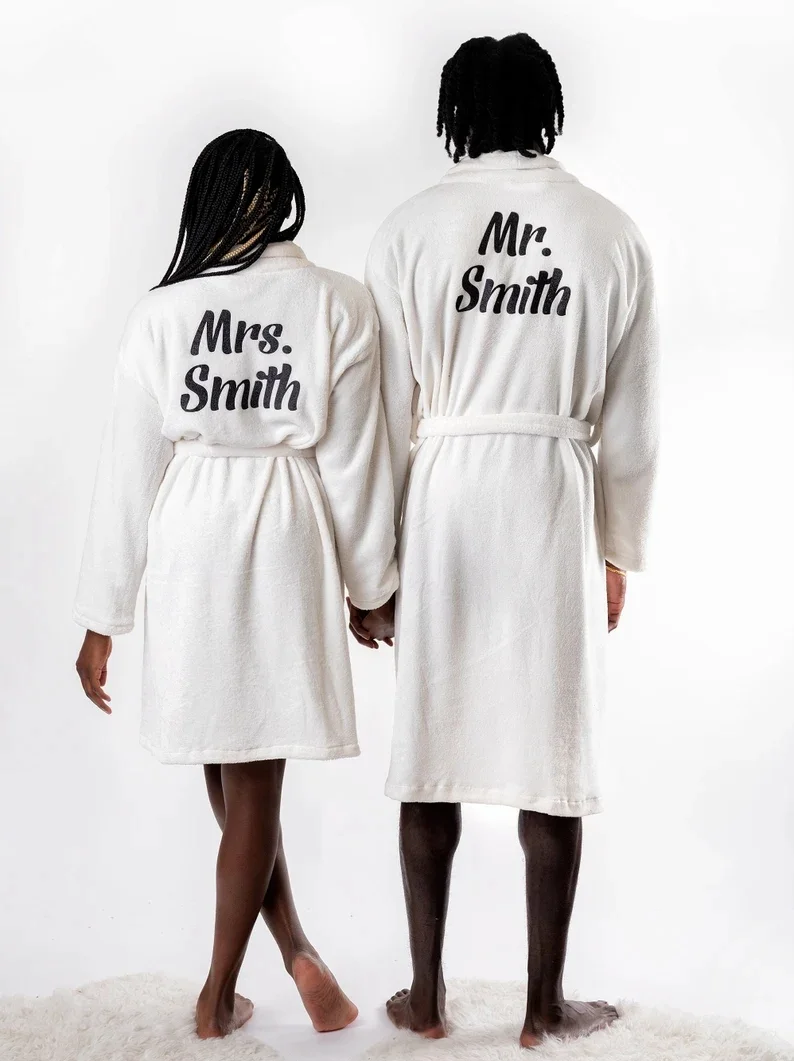 Customized Honeymoon Robes Couples Spa Robes Gift Bride And Groom Gift Mr Mrs Bathrobes Flannel Anniversary King Queen Bathrobes