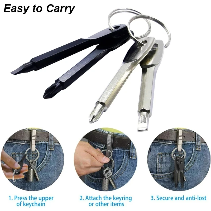 2pcs Portable Phillips & Slotted Screwdriver Key Ring Set - Multi-Functional Mini Pocket Repair Tool Gadget