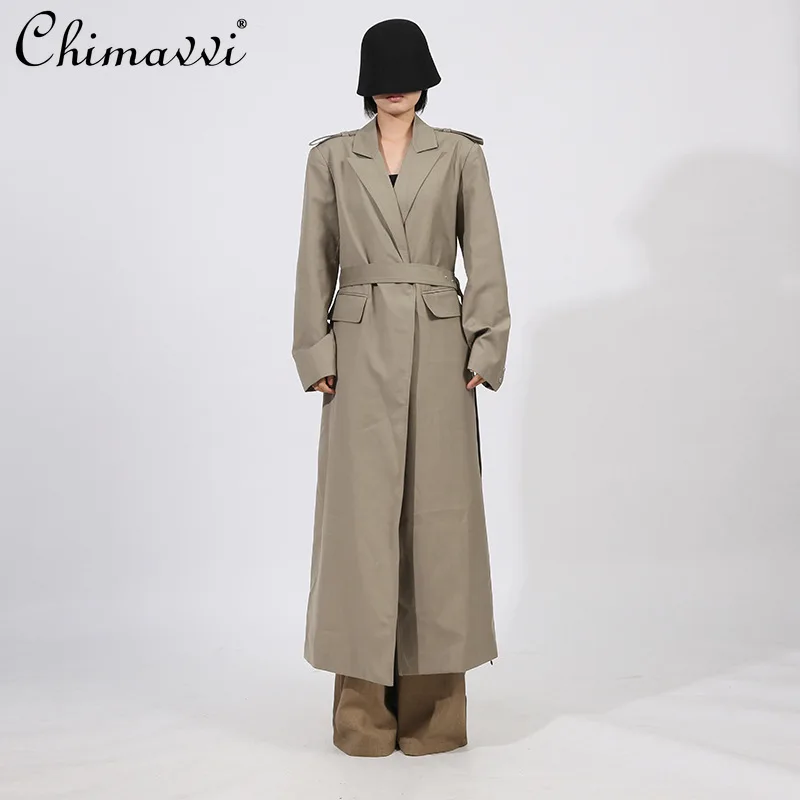 

2025 Autumn French Temperament Elegant Long Jackets High Waist Belt Slim Back Single Breasted Loose Casual Trench Coat for Women
