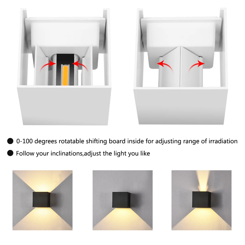 Luz LED de pared para interiores y exteriores, lámpara resistente al agua IP65, con potencia de 6W/10W para uso en porche, jardín, dormitorio,