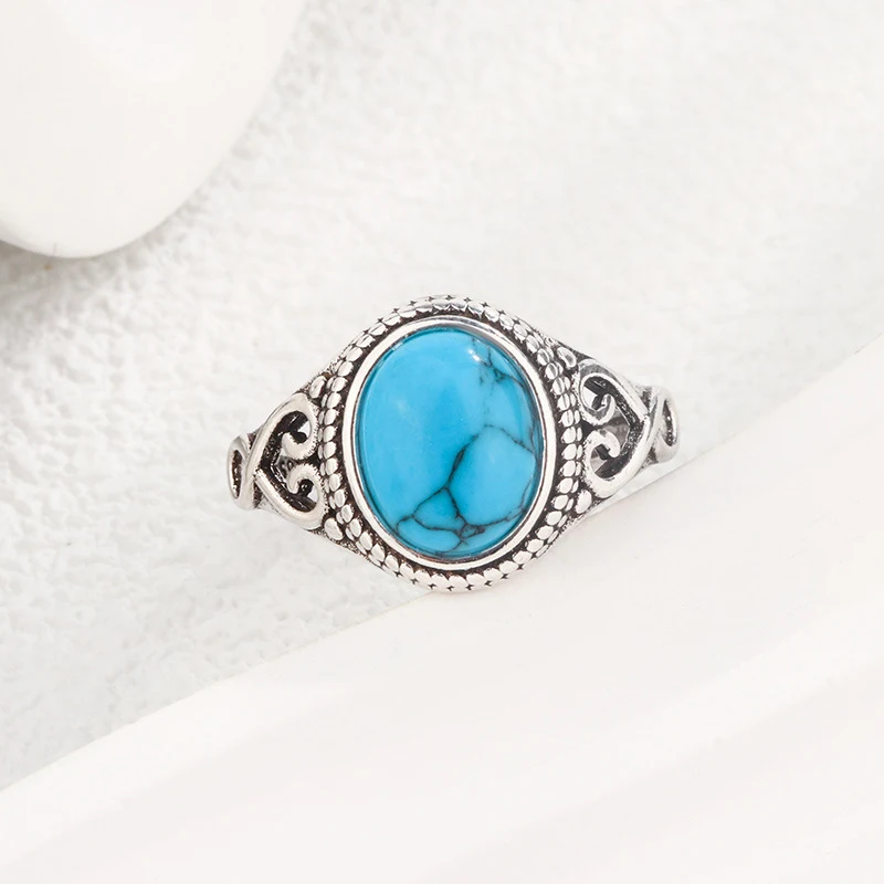 Foxanry Silver Color Natural Stone Rings For Women Couples Vintage Fashion Bohemia Elegant Personality Anniversary Jewelry Gifts