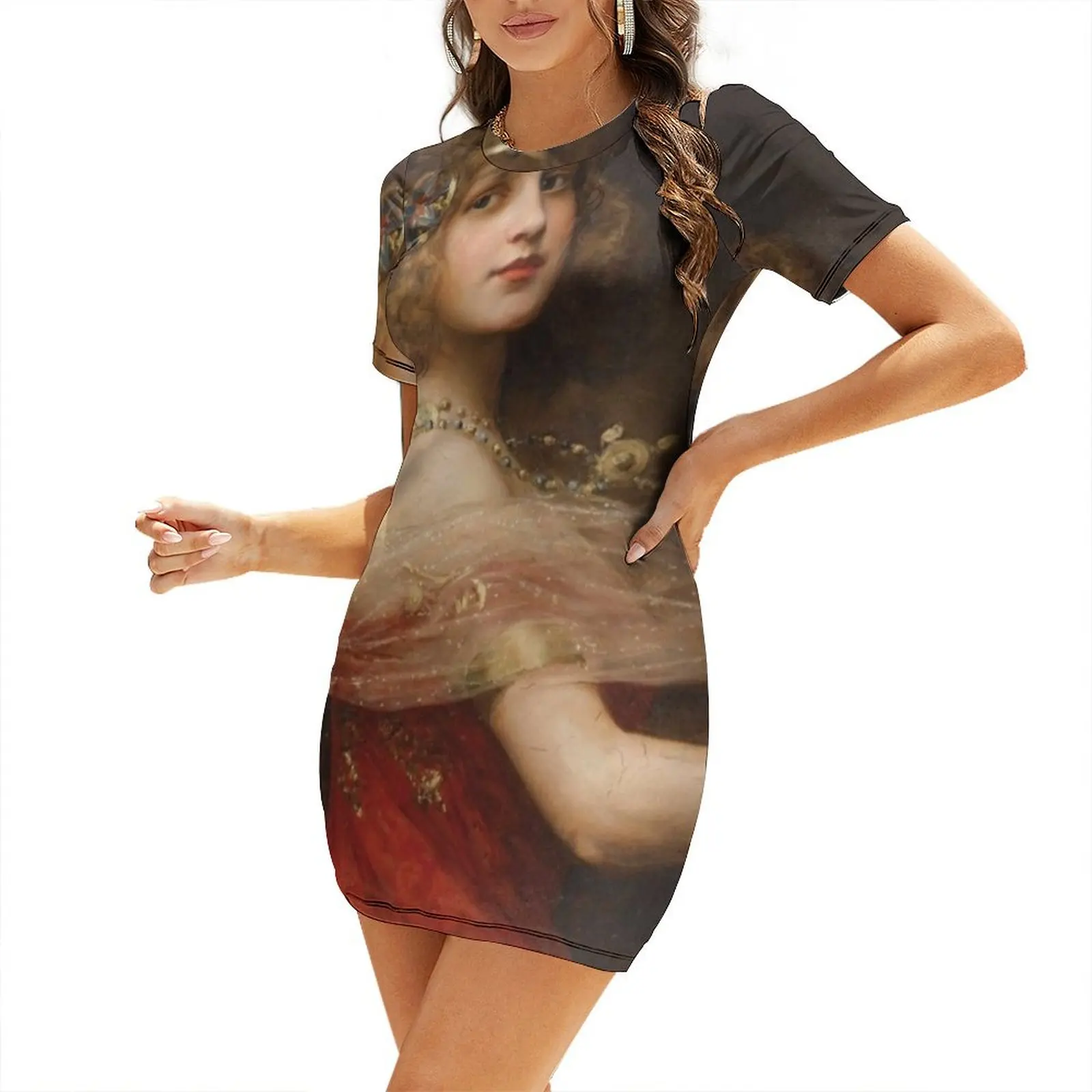 

Girl in Red Renaissance Painting Short-Sleeved Dress Dresses gala Dress