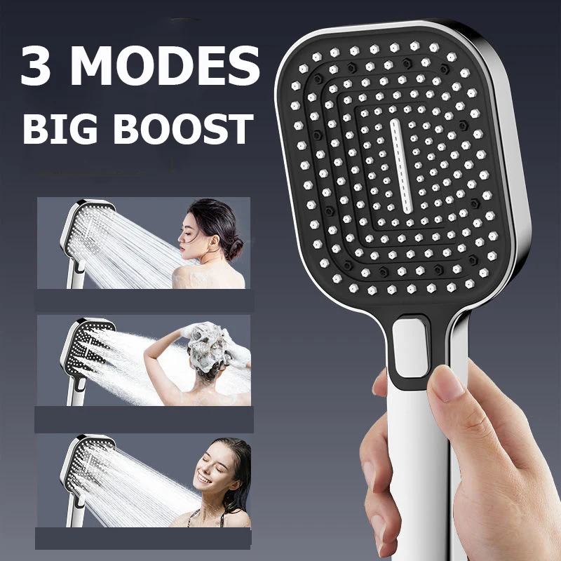 2024 New Black Water Saving Shower Head High Pressure Rainfall 3 Modes Adjustable Shower Nozzle For Bathroom