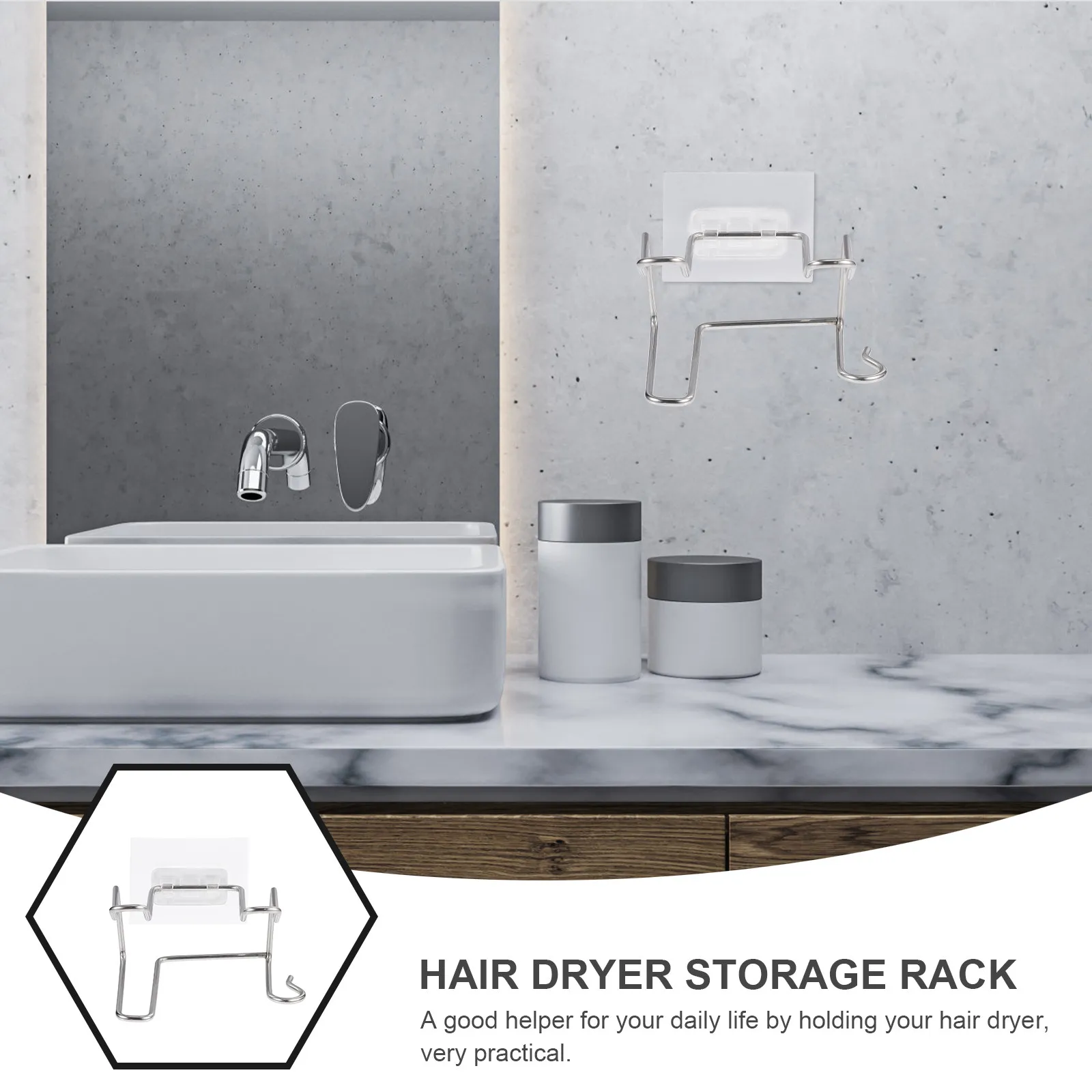 Hair Dryer Rack Punch-Free Stainless Steel Wall-Mounted Bracket Space-Saving Storage for Bathroom Bedroom Makeup Room