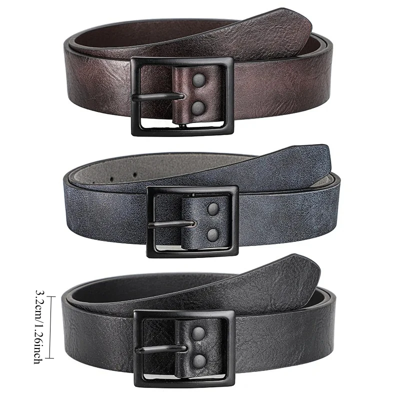 1Pc 110cm Men'S Fashionable PU Leather Belt, Easy And Retro Design, Smooth Buckle, For Men'S Daily Life, Leisure Time Party Fest