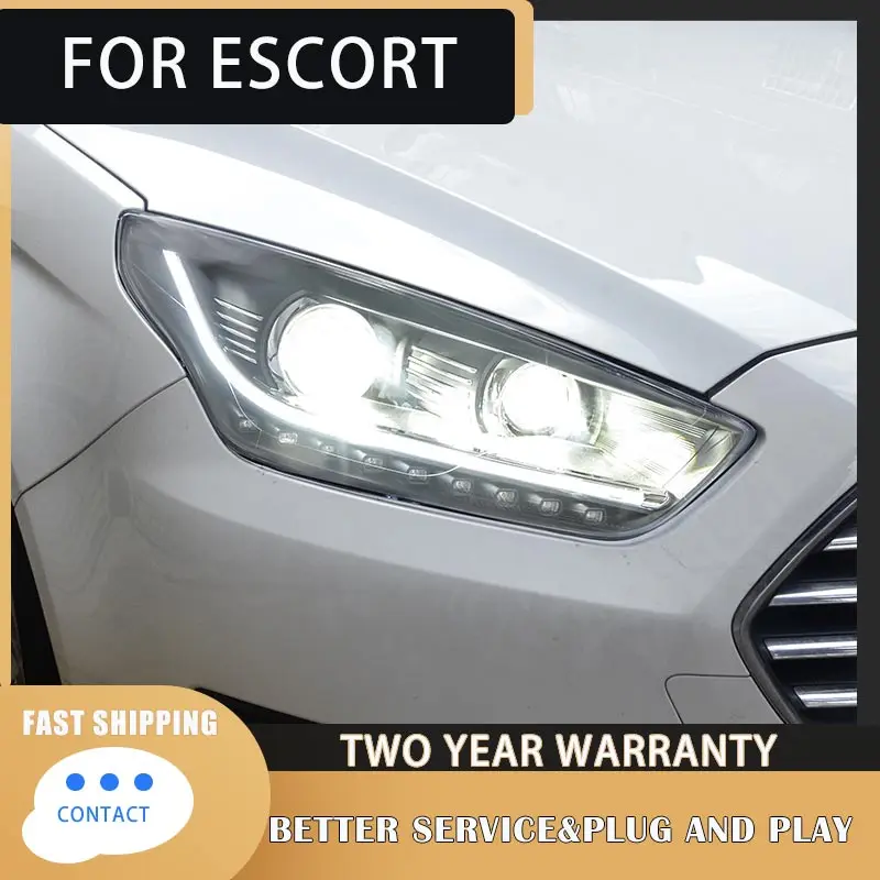 Car Accessories Headlights for Ford Escort 2015-2018 LED DRL Head Lamp Running Turn Signal Projector Lens