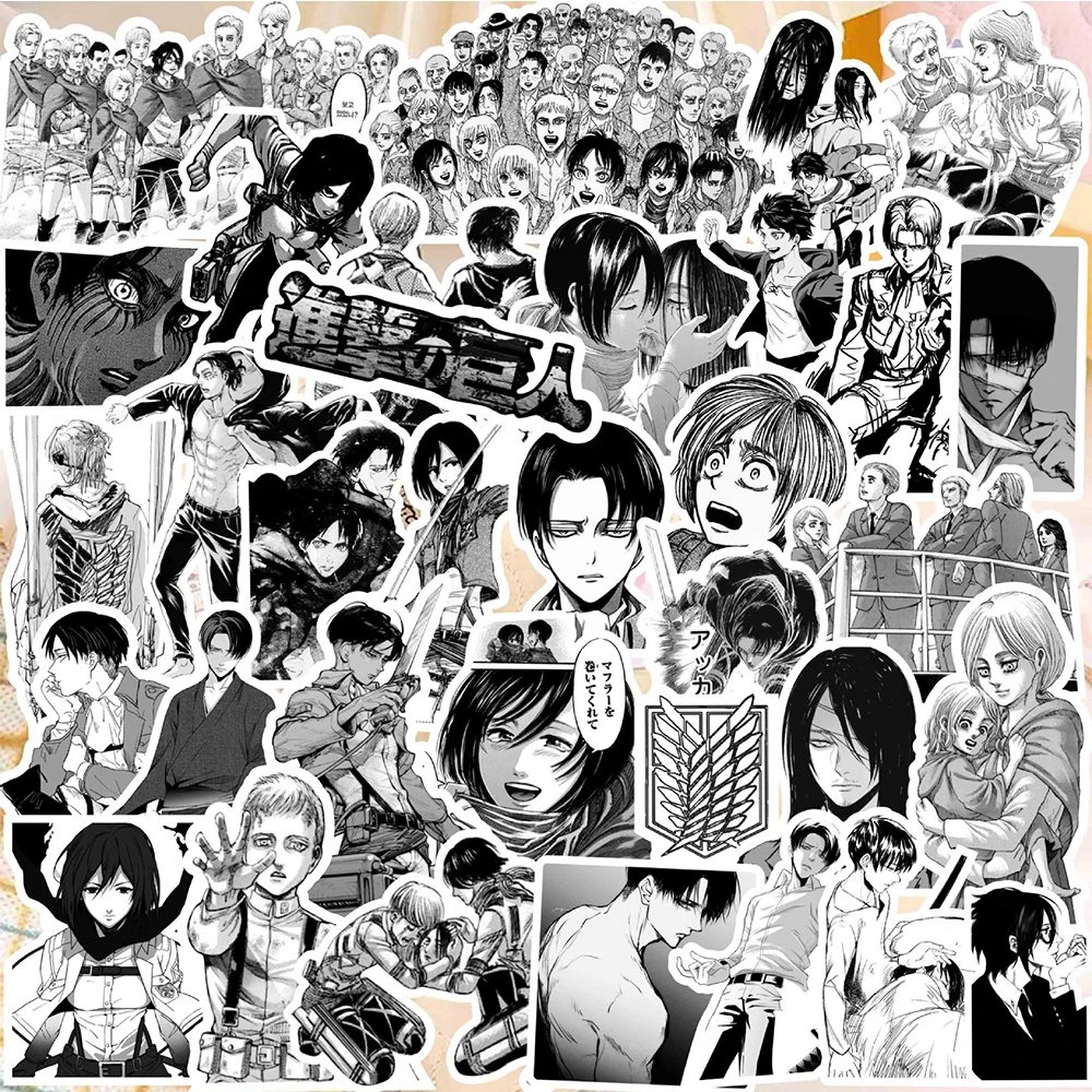 10/30/70pcs Black White Anime Attack on Titan Stickers Cool Graffiti Sticker Phone Case Skateboard Notebook Cartoon Decals Decor