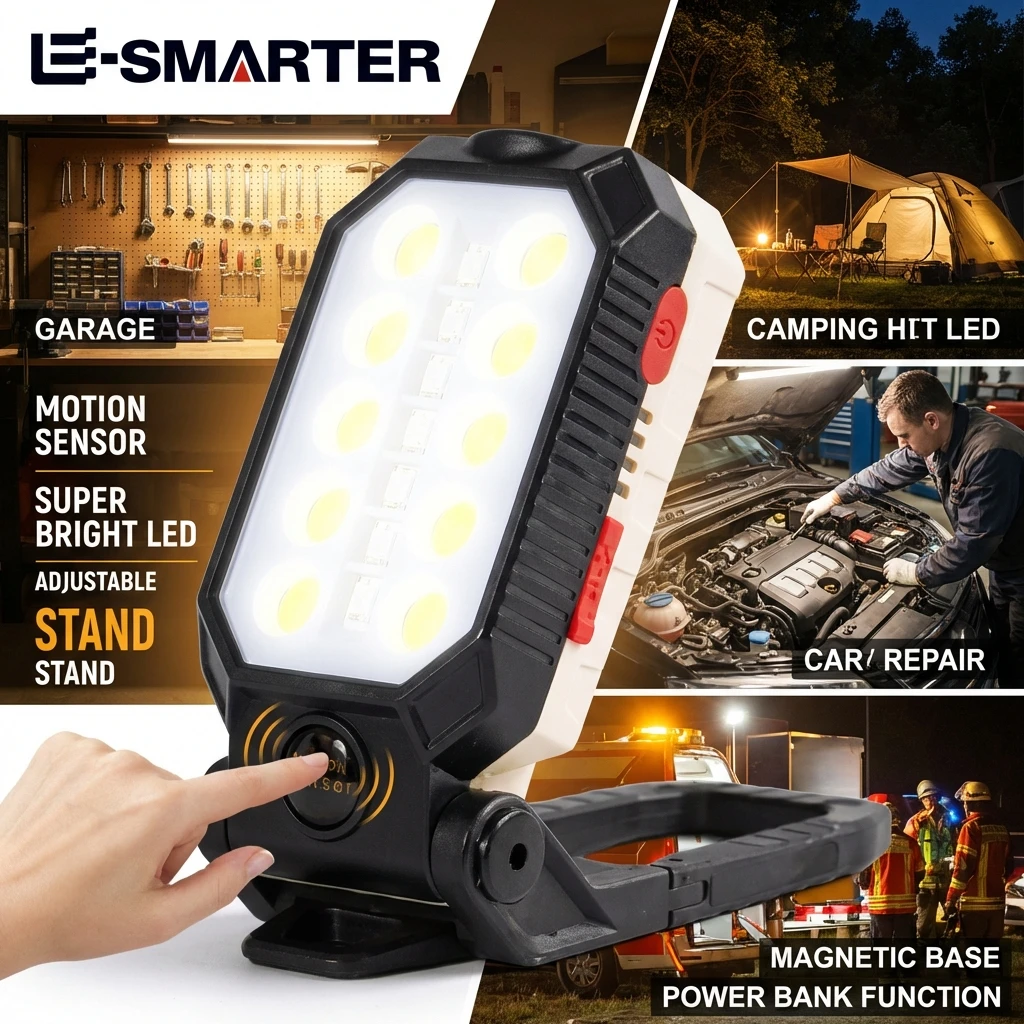 COB Work Light Adjustable High Power LED Flashlight Rechargeable Waterproof Camping Lantern Magnet With Power Display