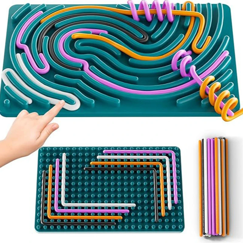 

Sensory Activity Board For Kid Busy Board Motor Skills Montessori Toy Relaxing Stress Colored Silicone Rod Travel Toy Gift Boy