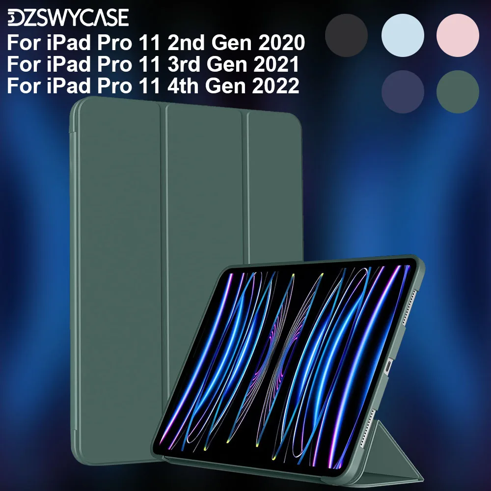 

Case for iPad Pro 11 Inch 4th/3rd/2nd Gen 2022/2021/2020, Auto Sleep/Wake, Support Pencil Charging, Trifold Stand Soft Cover