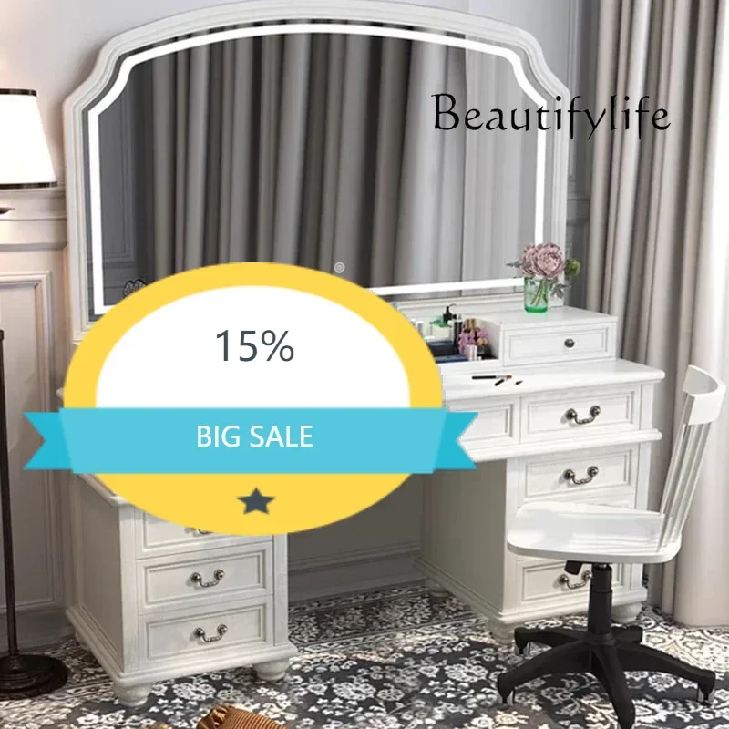 

YX Throne White Mirror Vanity Table Living Rooms Luxury Salon Drawers Dresser Living Room Beauty Compact Vestidores Home Furnitu