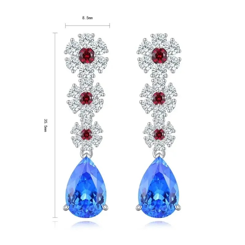 

RUIF 2024 New S925 Silver Pear Shape Lab Grown Cobalt Spinel Earrings White Simulated Diamond CZ Gemstone for Women Jewelry