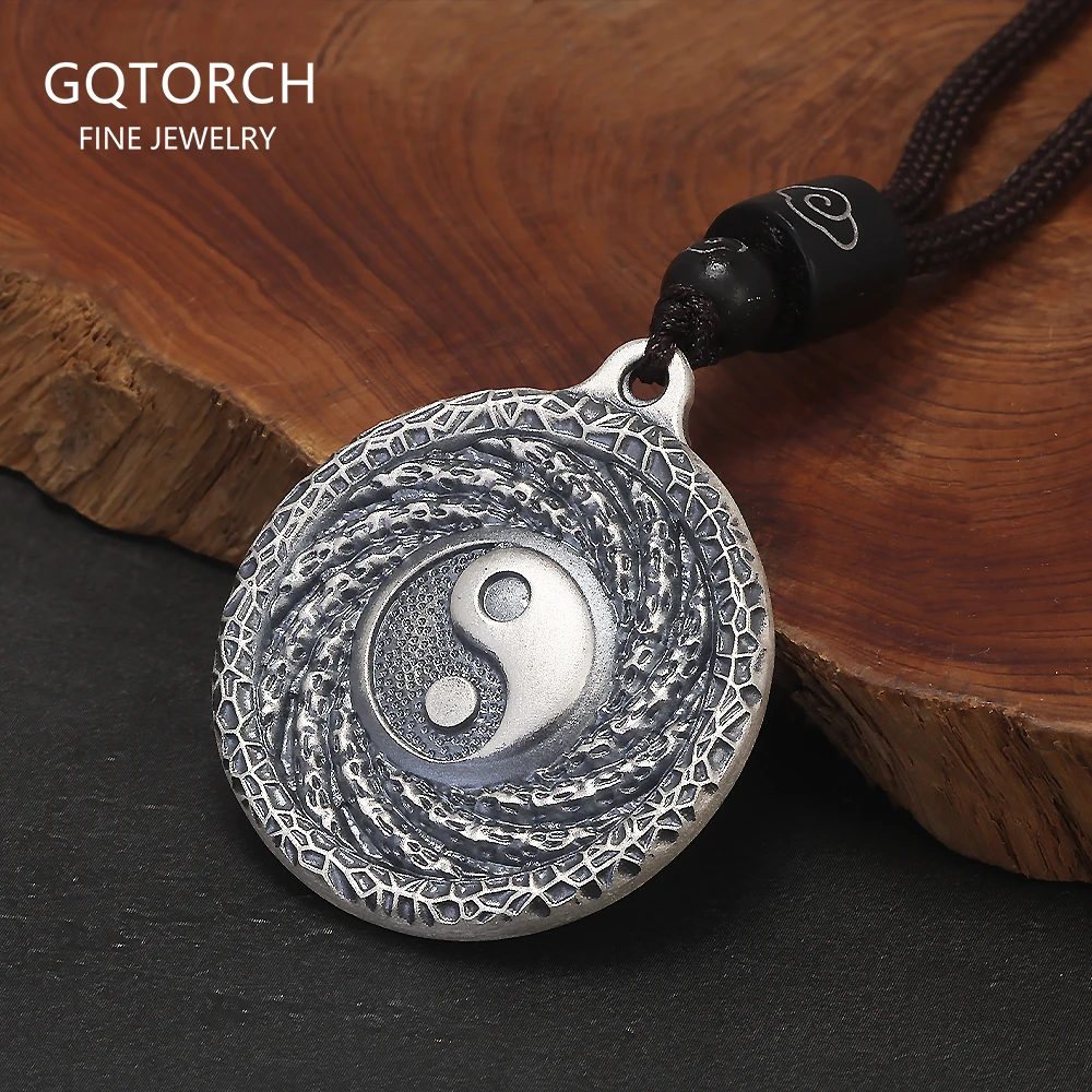 

Ожерелье с подвеской Yinyang из стерлингового серебра 999 пробы для мужчин, веревочная цепочка, китайский тай-чи багуа, амулет фэн-шуй, винтажные ювелирные изделия в стиле ретро