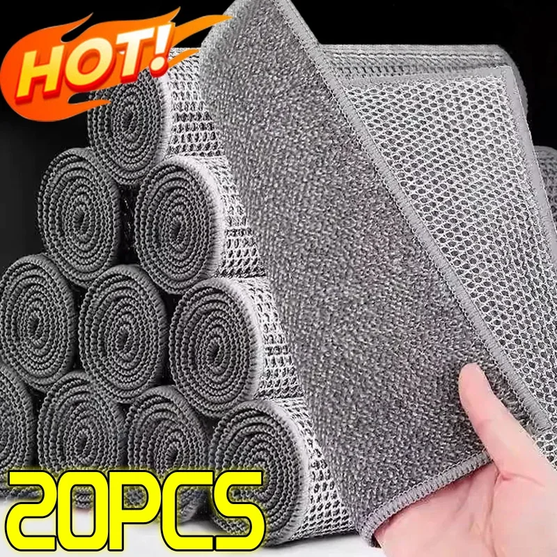 20/1pcs Steel Wire Bamboo Charcoal Cleaning Cloths Double-side Thickened Kitchen Dish Pot Pan Washing Cloth Towels Clean Rags