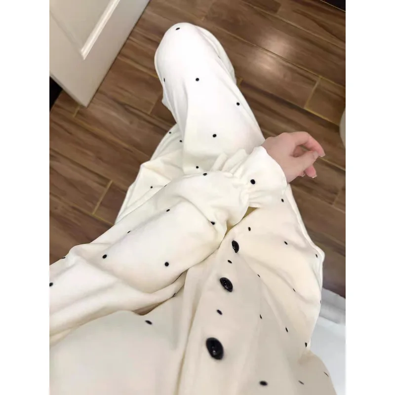 الإناث البولكا نقطة المخملية بيجامة من الصوف سترة السراويل ملابس خاصة الدافئة المرأة Homewear المتسكعون ربيع الخريف الشتاء بسيط