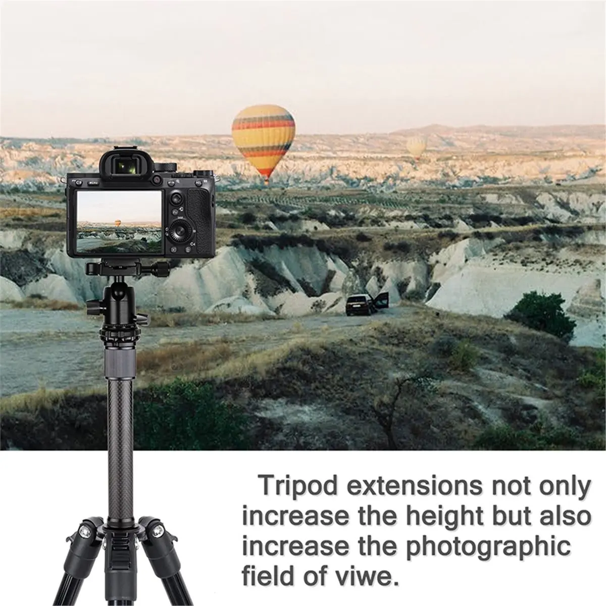 Digital Essentials Extendable Carbon Fiber Tripod Extension Pole 2-Section Rod Max Height 32cm/12.6in 1/4 Inch Screw for Tripods