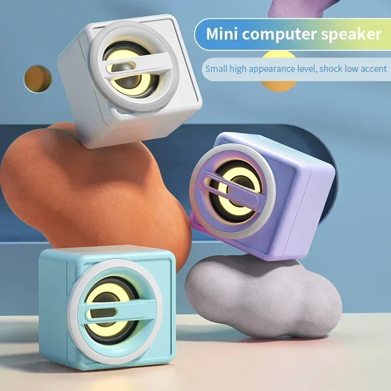 For PC Laptop Notebook 2PCS/Set Cute Computer Speaker LED Light USB Wired Speakers Hifi Sound Surround Cartoon Loudspeaker