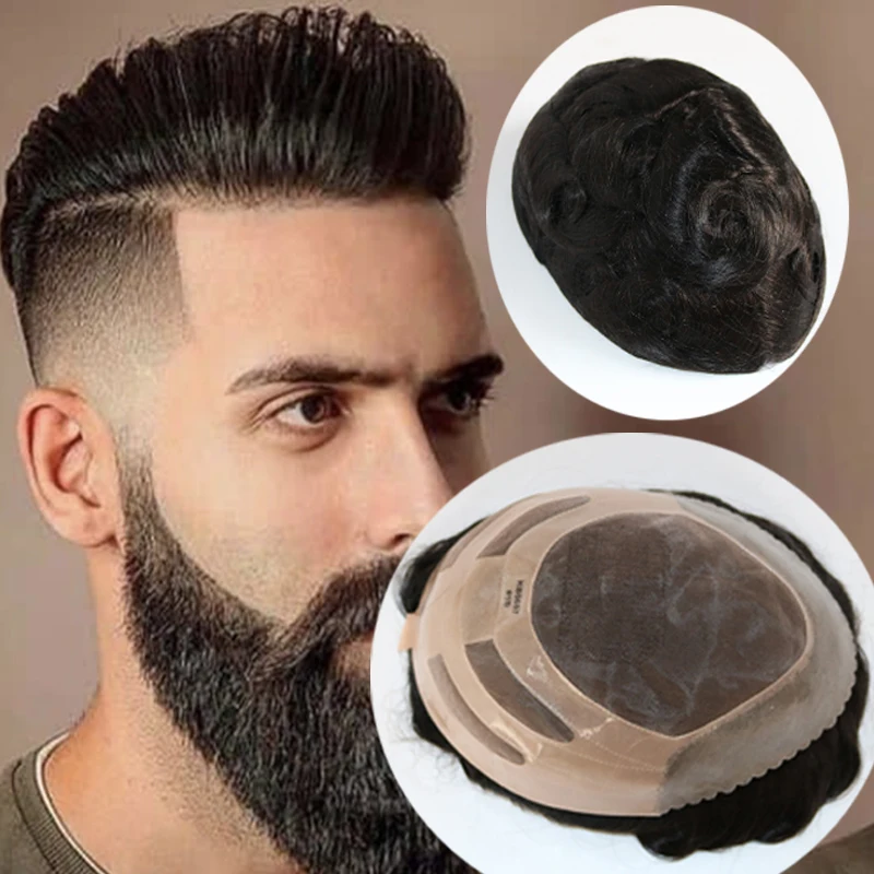 Tupé de cabello humano de alta calidad para hombre, Unidad de encaje con NPU, reemplazo del sistema de cabello, duradero y transpirable, 2024