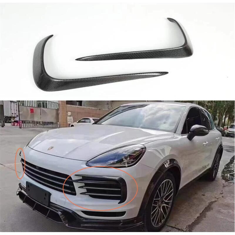 For Porsche Cayenne 9Y0 9Y3 2018 2019 20 2021 2022 Real Carbon Fiber Front Bumper Grill DRL Lip Spoiler Air Outlet Kit Splitter