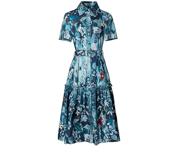 

Summer High Quality New Arrivals Women Dress Bohemian Floral Print High Quality Cotton Sashes Temperament Elegant Dresses