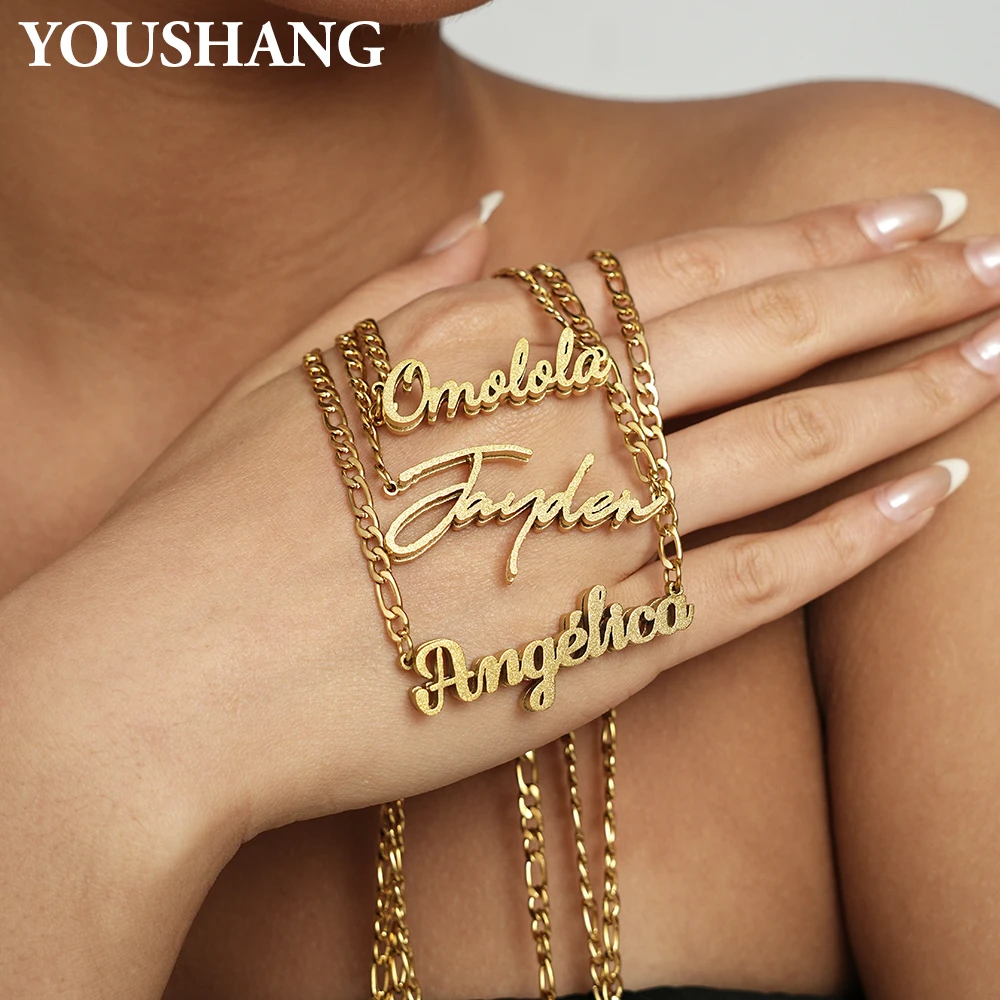

YOUSHANG Custom Name Hip Hop Letter Necklace Stainless Steel 3D Shiny Pendant Unisex Fashion Jewelry Party Gift