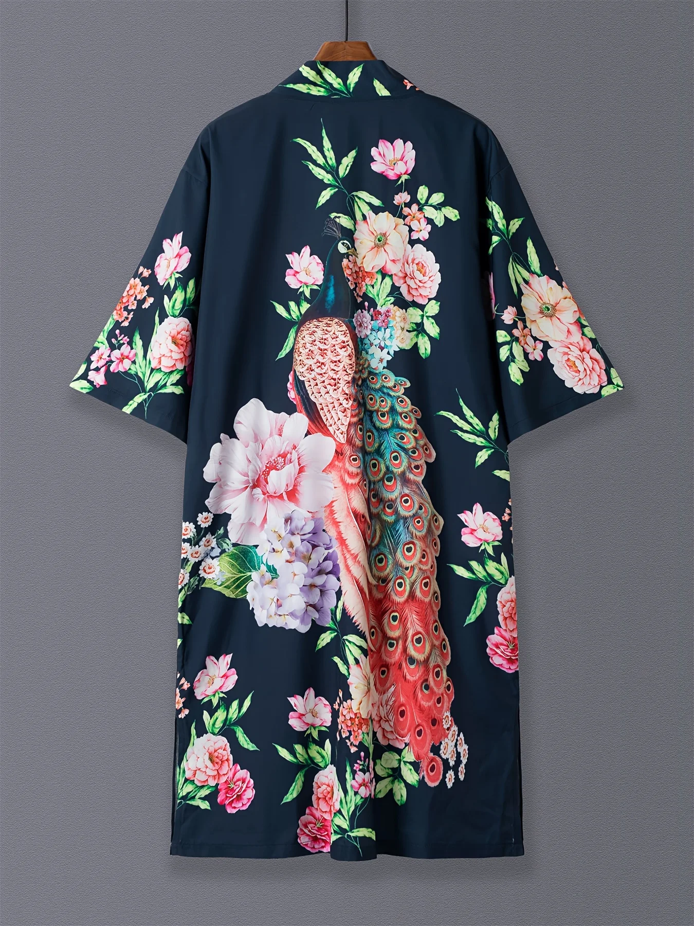 Cárdigan kimono japonés con estampado digital de flores de pavo real para mujer, longitud media, Delgado, todo ajuste, retro, elegante, Hamoto