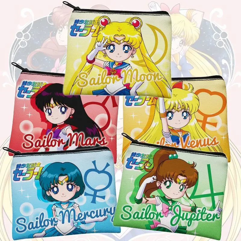 Sailor Moon Anime Cartoon Cute Canvas Coin Purse Jersey Tsukino Usagi Mizuno Ami Fireno Rei Kino Makoto Small Bag Gift Wholesale