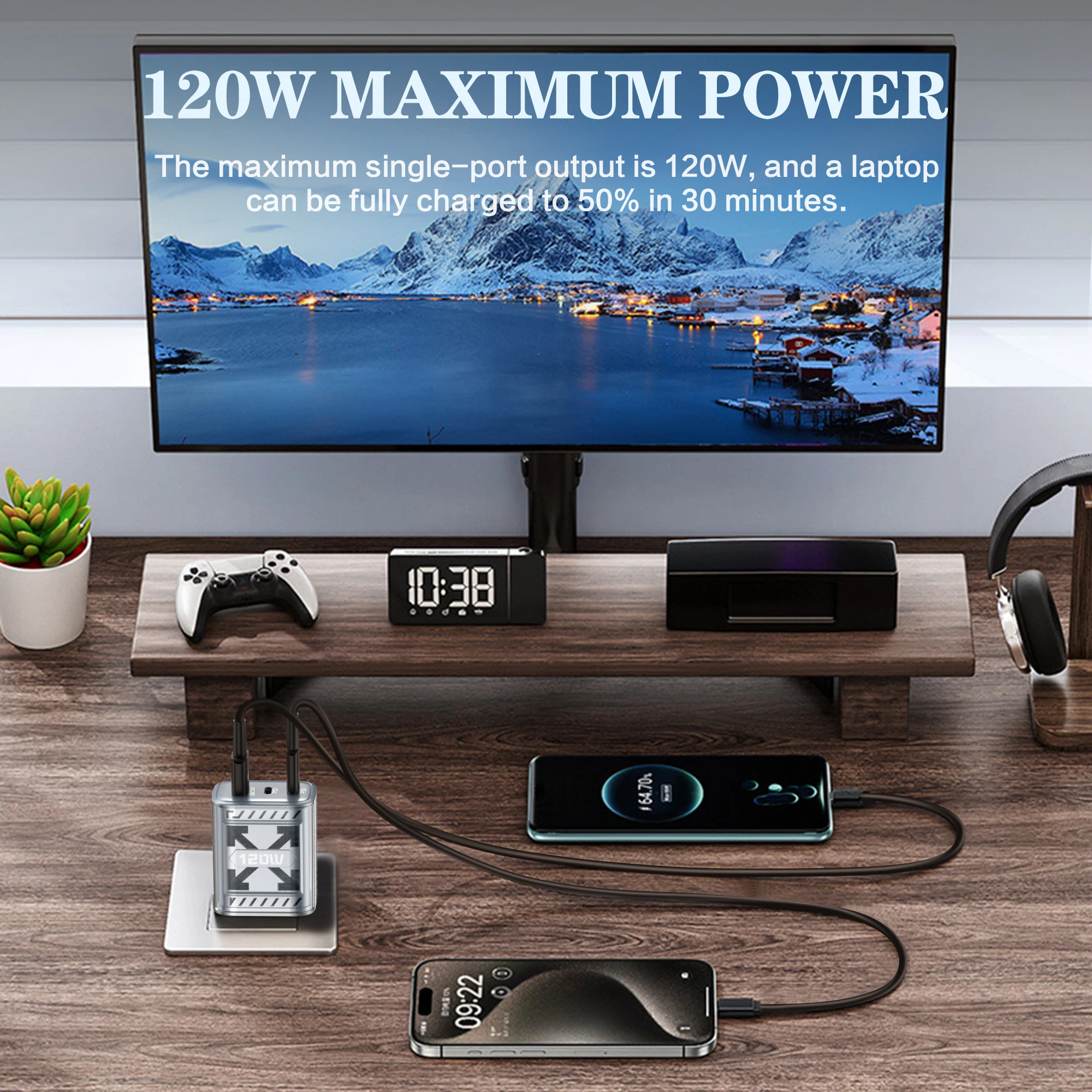 120W 3 Ports USB A Charger Quick Charge 3.0 Type-C PD Fast Charger Mobile Phone Wall Adapter For iPhone Samsung Xiaomi Huawei