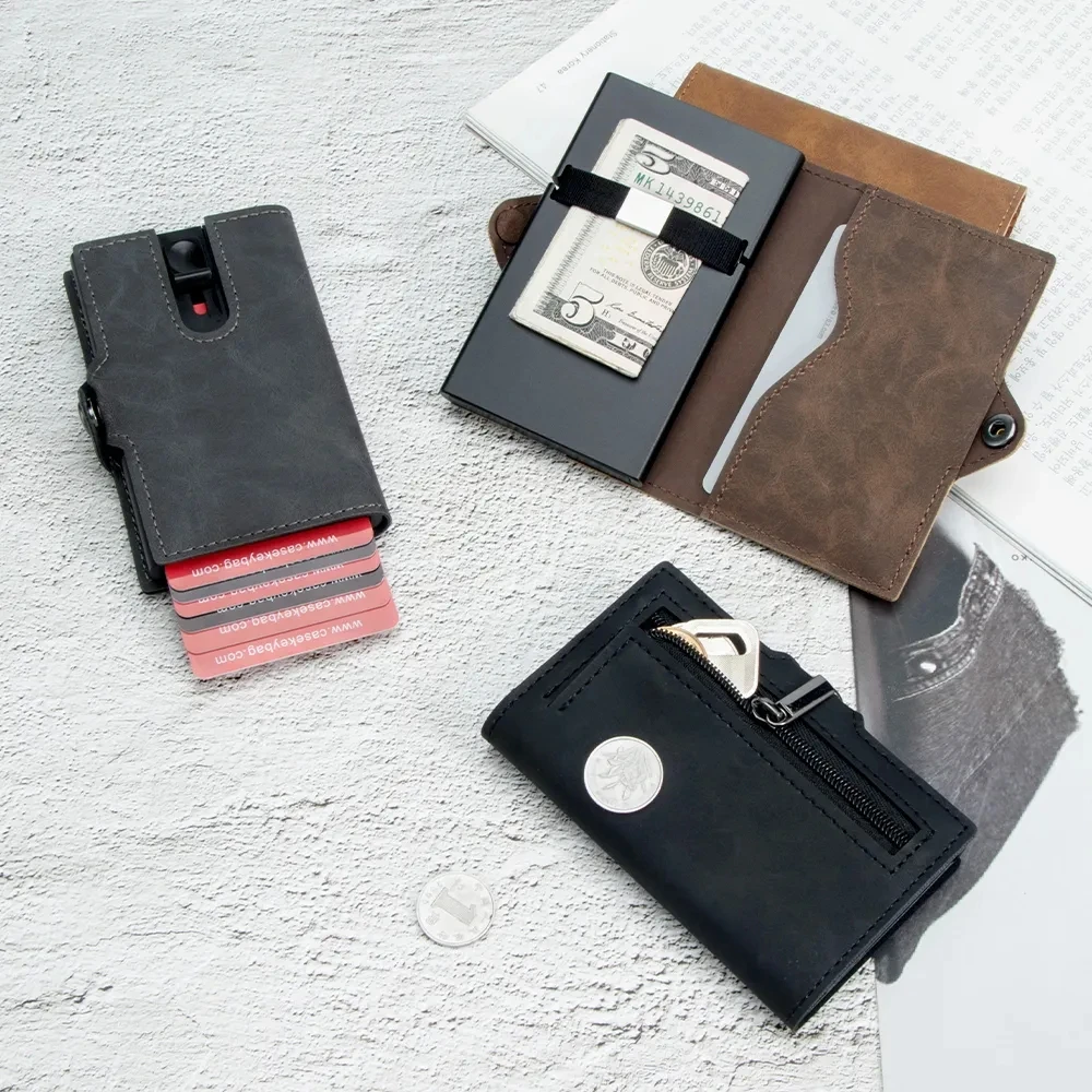 Pop Up Card Holder Wallet Business Multifunction Men's Wallet Small Money Bag for Woman Zipper Coin Pocket