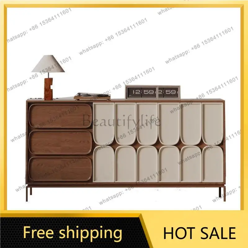 Zj. Italian minimalist side cabinet Nordic modern simple home solid wood tea cabinet storage