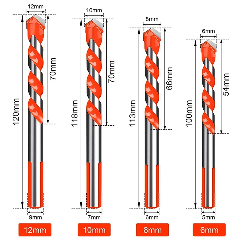 타일 드릴, 벽 드릴, 석조 드릴, 유리 드릴, 세라믹 드릴 세트, 다기능 드릴 (6mm, 6mm, 8mm, 10mm, 12mm)