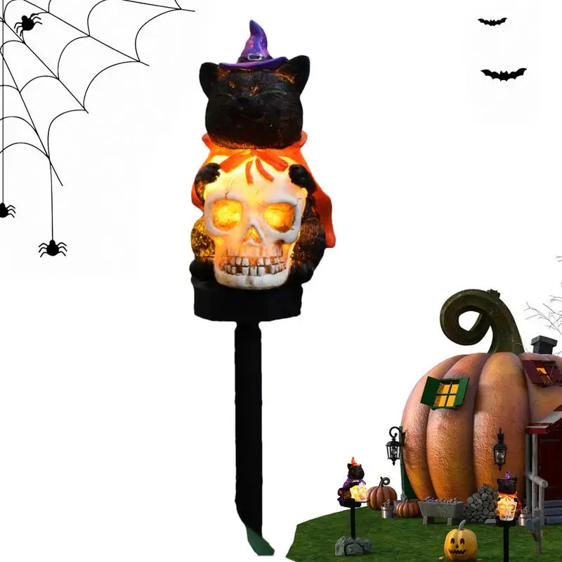 Halloween Solar Lights For Outside Waterproof Skull Landscape Path Lights Black Cat Decoration Solar Powered Landscape Lighting