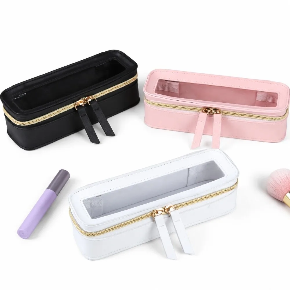 Daily Necessities PU Makeup Brush Box Waterproof Large Capacity Cosmetic Bag Zipper Closure Transparent Pencil Case Travel