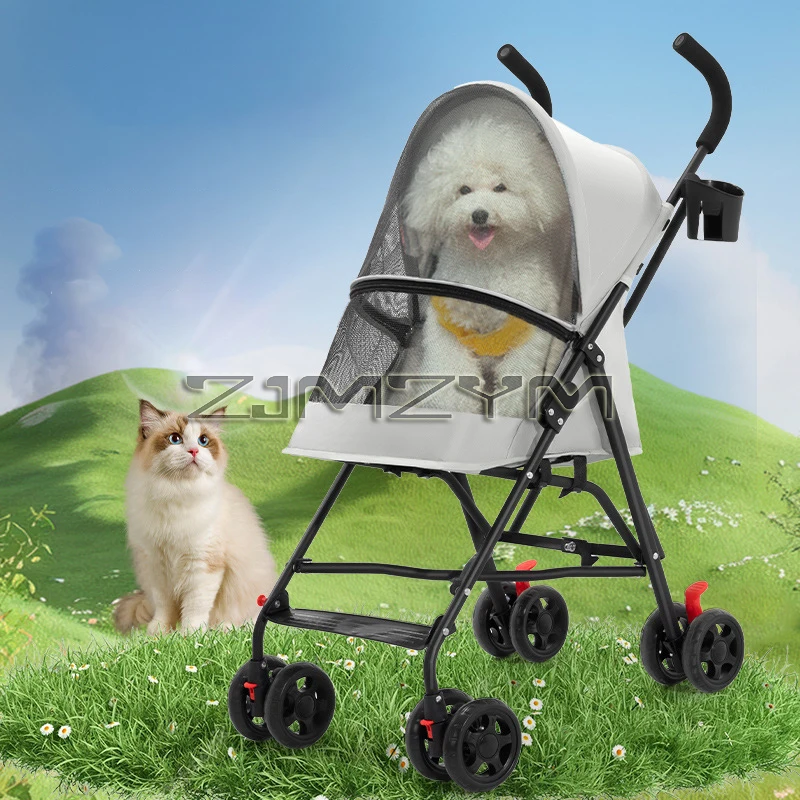 Pet Cart Small Dog Out Trolley Lightweight Foldable Dog Walking Umbrella Cart Cat Outdoor Trolley Cat Carrier