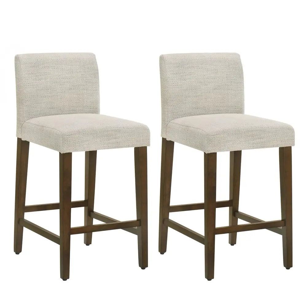 

Counter Height Bar Stools Set of 2, 27 H Seat Height Upholstered Barstools, Fabric in Ivory