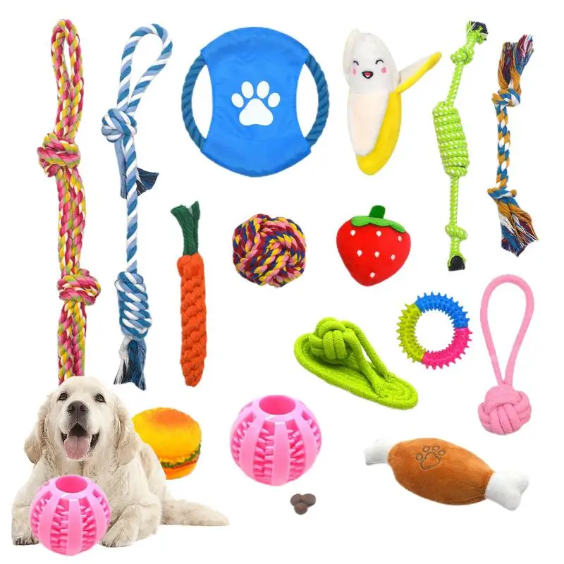 15pcs/set Dog Tug of War Toy Sturdy Safe Puppy Rope Toy Chew Toys Pet Playing Provide Entertainment Dog Pull Toy for Puppy Dogs