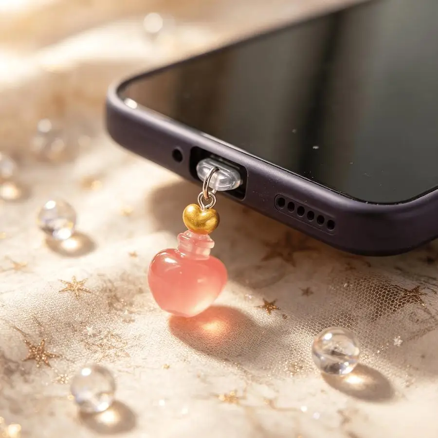 1/5/10/20/50/100pcs Pink Heart-Shaped Magic Potion Bottle Cell Phone Dust Cover, Small Feminine Heart-Shaped Decorative Pendant,