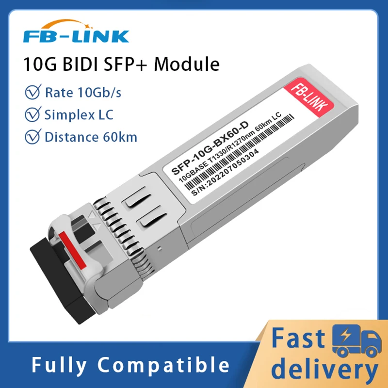 Módulo do transceptor da fibra ótica do OEM, 10G, TX1270, RX1330, 60km, SM BiDi, compatível com Mikotik Cisco