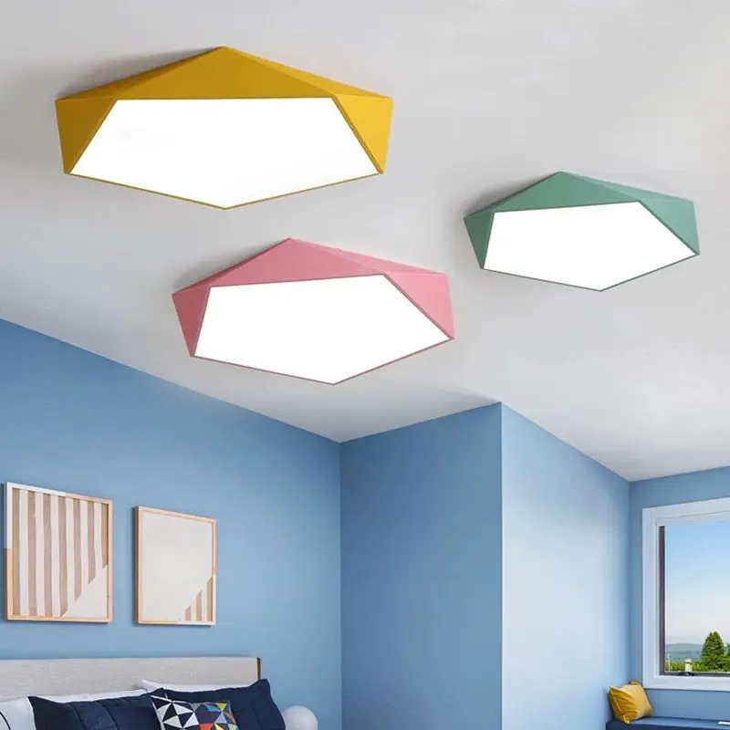 

modern simple candy ceiling lamp living room bedroom creative personality solid wood LED geometric ceiling lamp