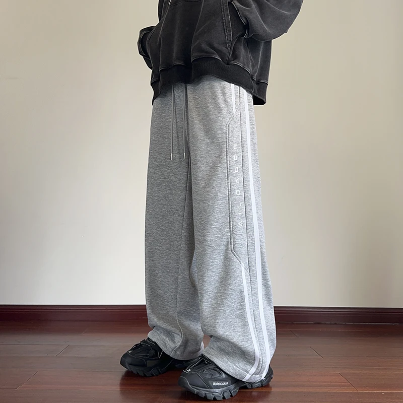 Fashion Sports Pants Japanese Style Spliced Striped Drawstring Tie Leg wide Leg Pants Harajuk Mens Harem Pants