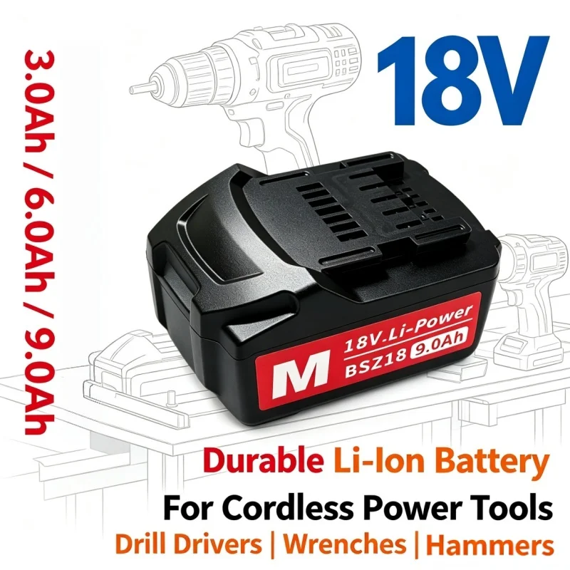 18V High Capacity Battery 3.0Ah/6.0Ah/9.0Ah For Metabo BSZ18 Cordless Drill Drivers Wrench Hammers Lpega Power Tool