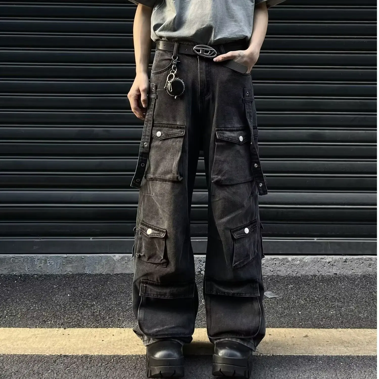 Y2K Multiple Pockets Baggy Cargo Jeans 2024 Vintage Men's and Women's Loose Straight Leg Hip Hop Pants Baggy y2k Jeans