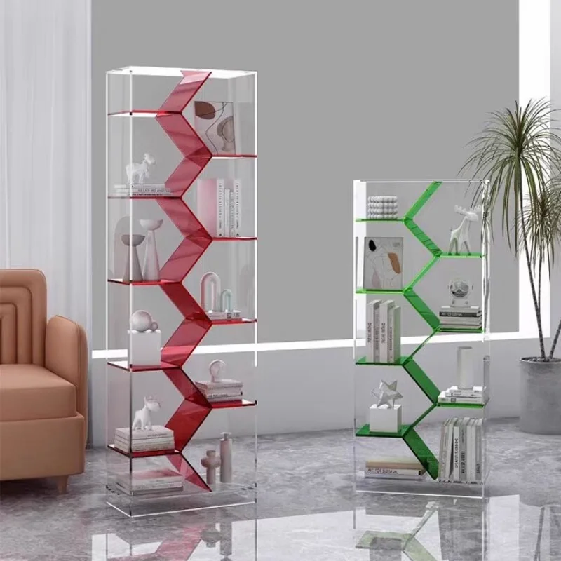 

Internet celebrity light luxury acrylic shelf high sense floor bookshelf irregular color matching storage display shelf designer