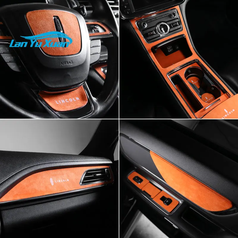 Alcantara Car Center Console Panel Trim Cover Decoration Stickers Interior Kits For Lincoln Continental 2017-2021 Accessories