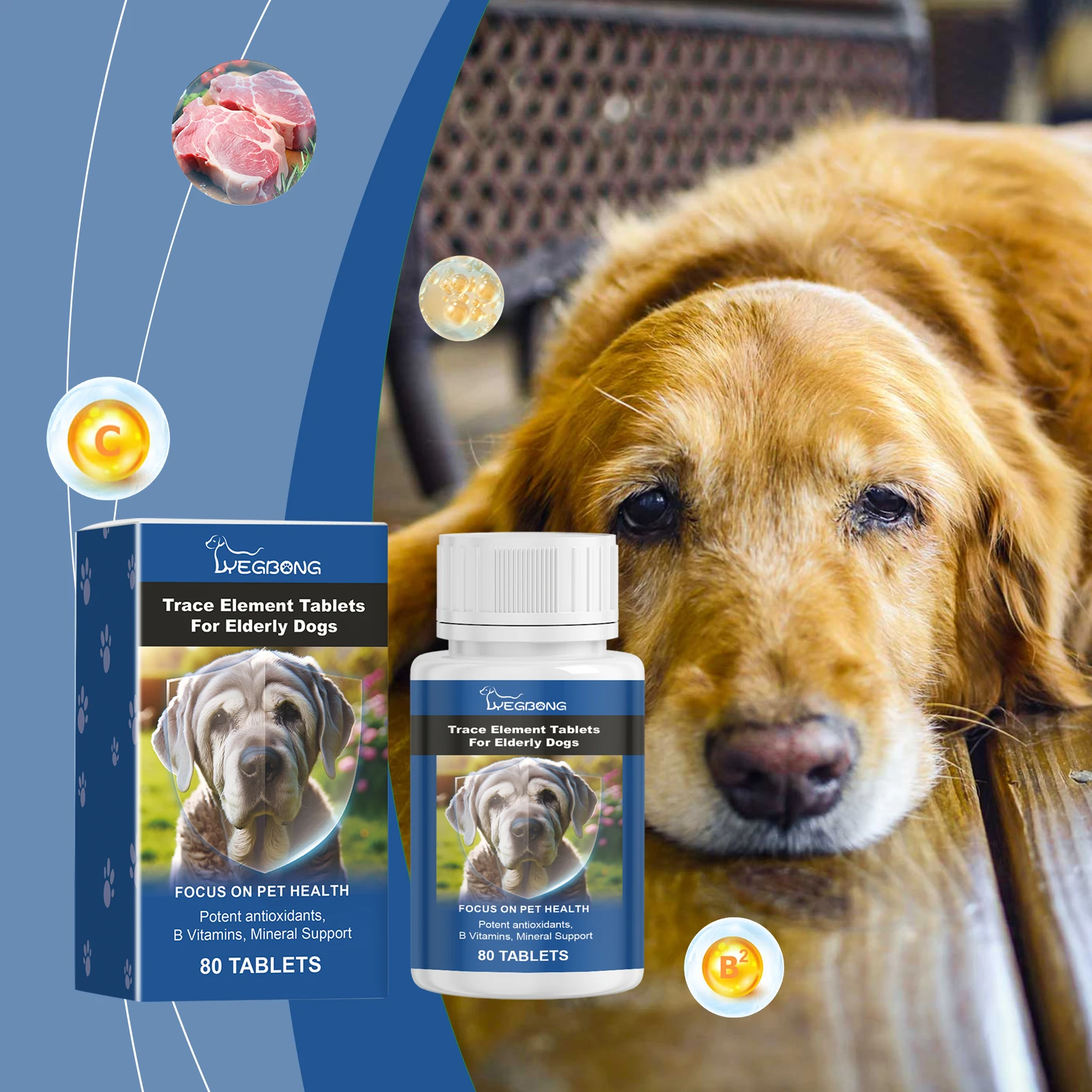 Trace Element Tablets for Senior Dogs, Calcium Nutritional Supplement Supports Nerve Health & Daily Well-being