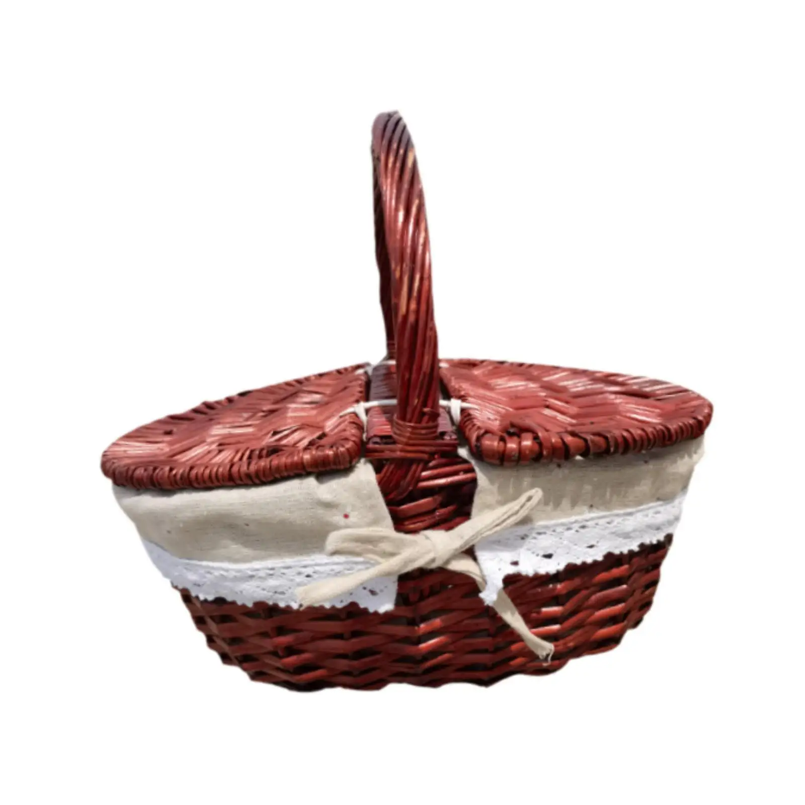 Picnic Basket Wicker Storage Hamper Home Decor with Washable Liner Rustic Beach