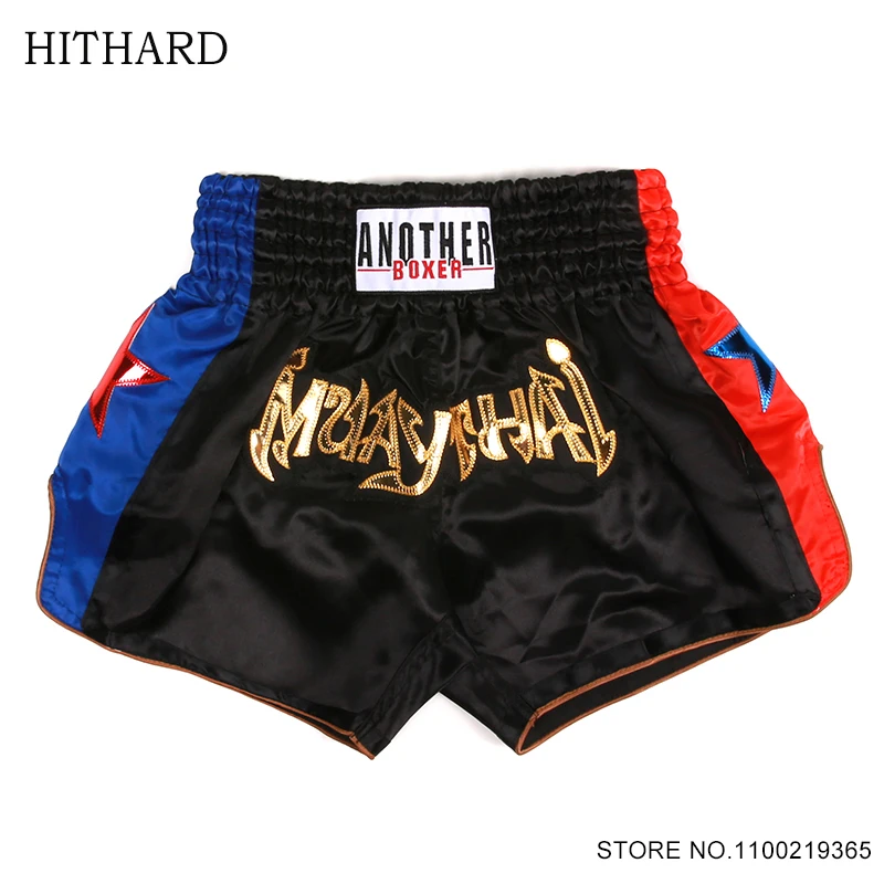 Men's Muay Thai Shorts Embroidery Fighting Kickboxing Training Pants Satin Boxing Shorts Women Child Gym Martial Arts Clothing