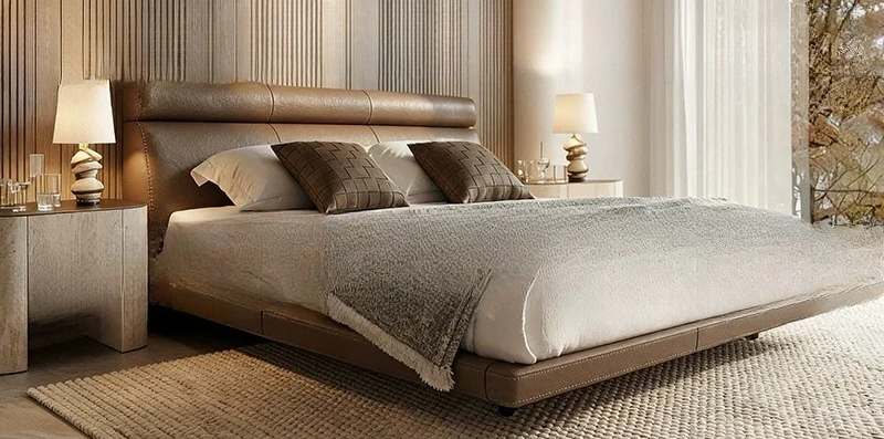 The first layer of cowhide master bedroom double bed frame structure light luxury Italian 1.8 meters leather art bed