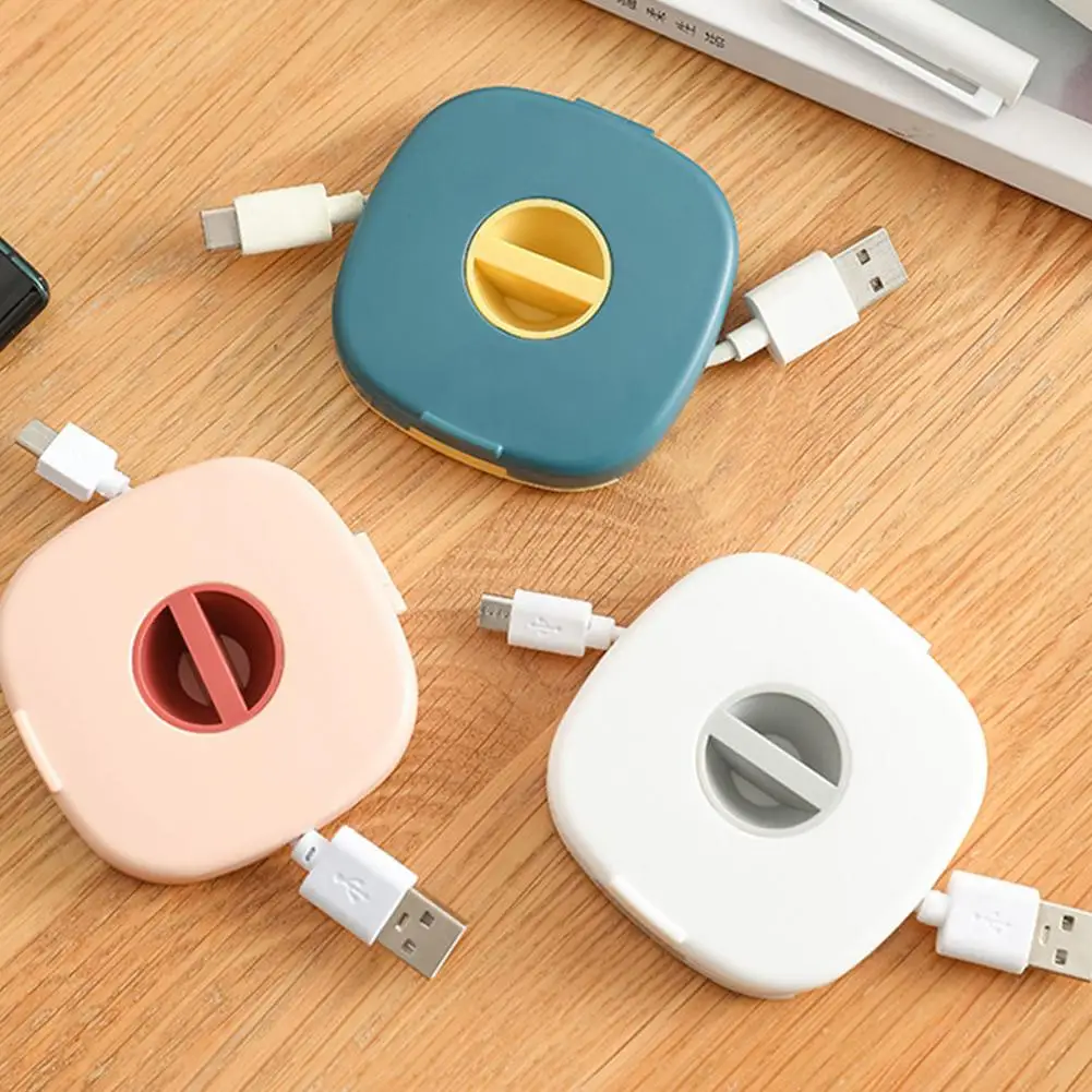 Portable Round USB Cable Winder Rotating Organizer For Mobile Phone Charging Data Cables Desktop Organizer Box ﻿