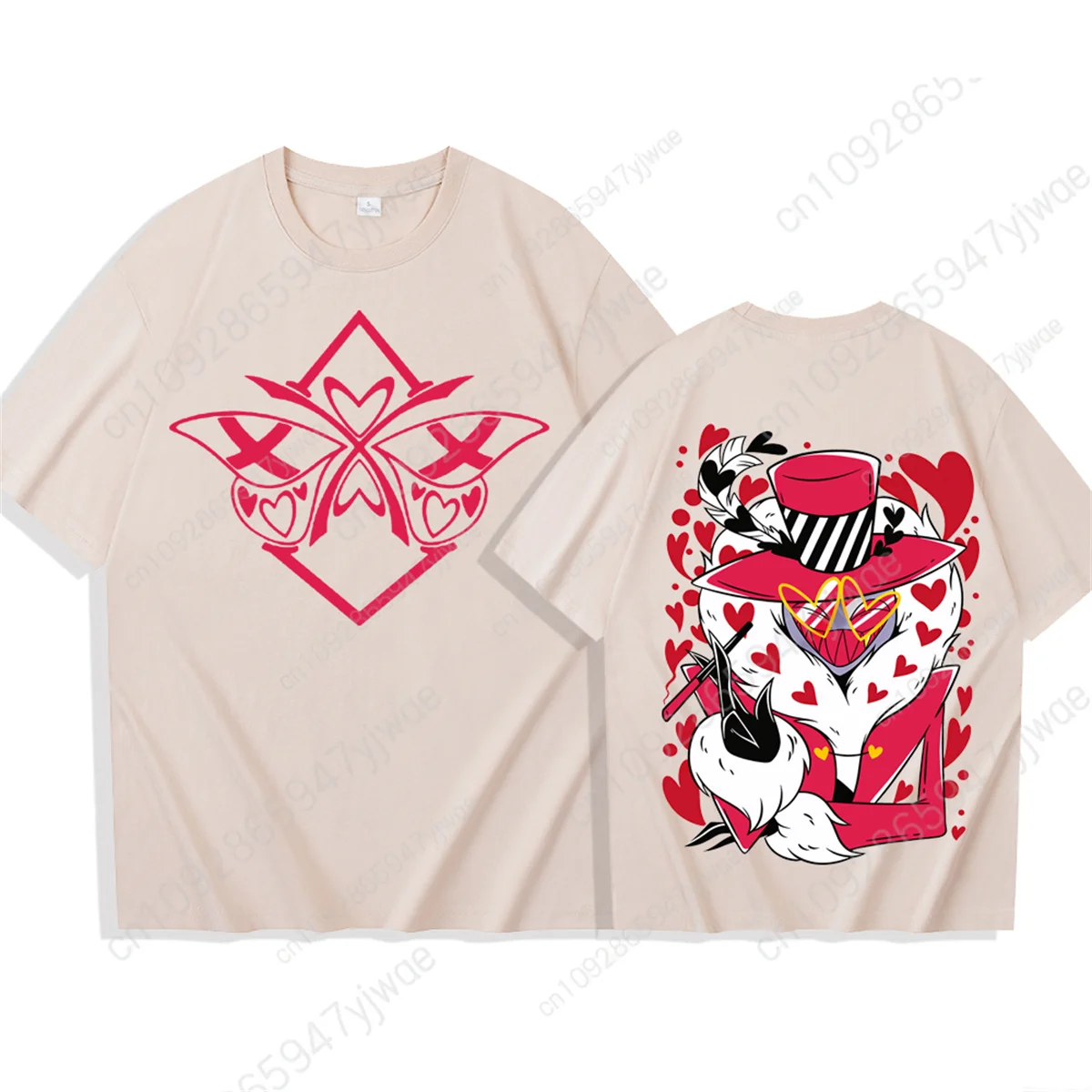 Hazbin Hotel Graphic T-shirt Valentino Cartoon Double sided Printed Tee O-Neck Fashion Street Wear Summer Men's&Women's T-shirts